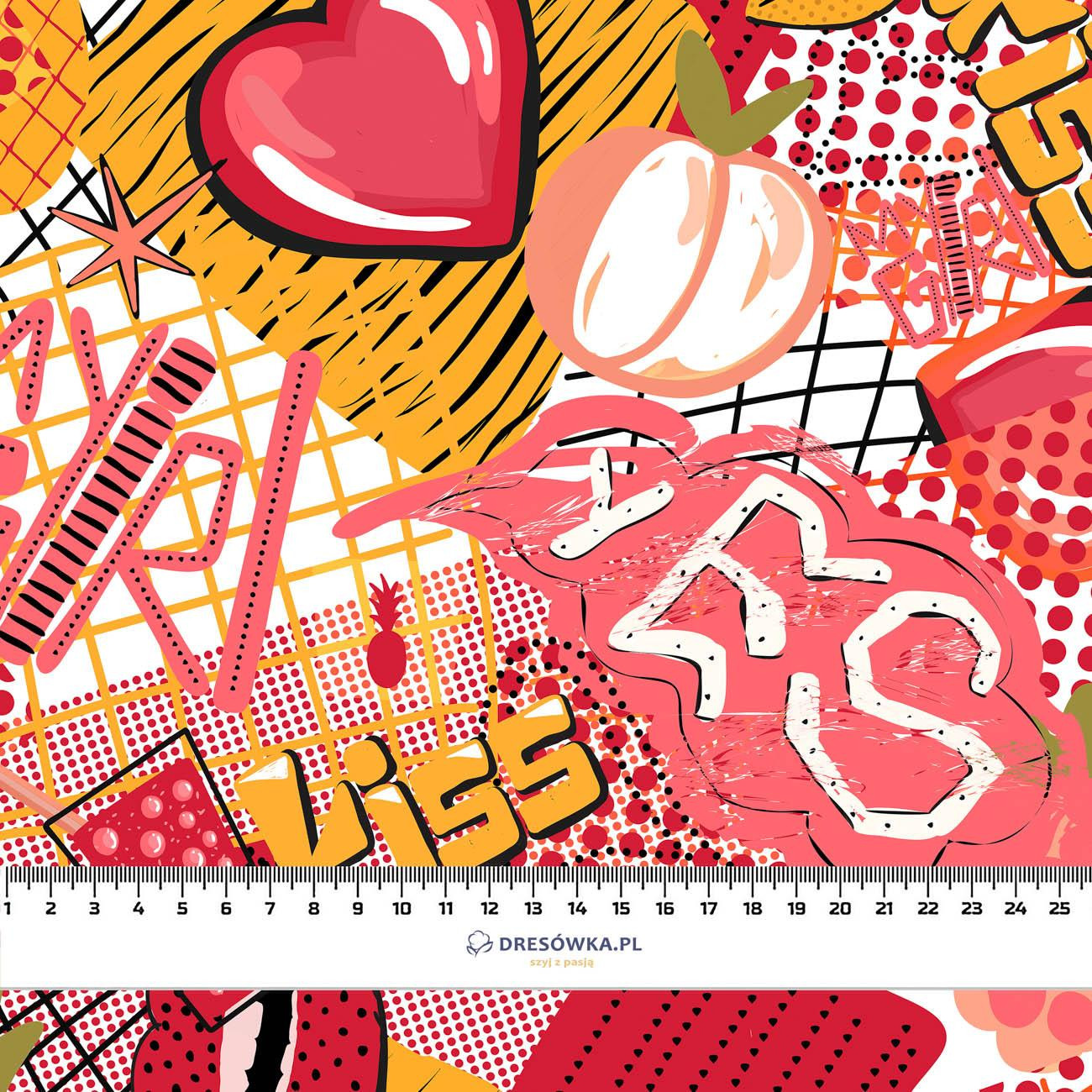 GRAFFITI HEARTS / white - Cotton woven fabric