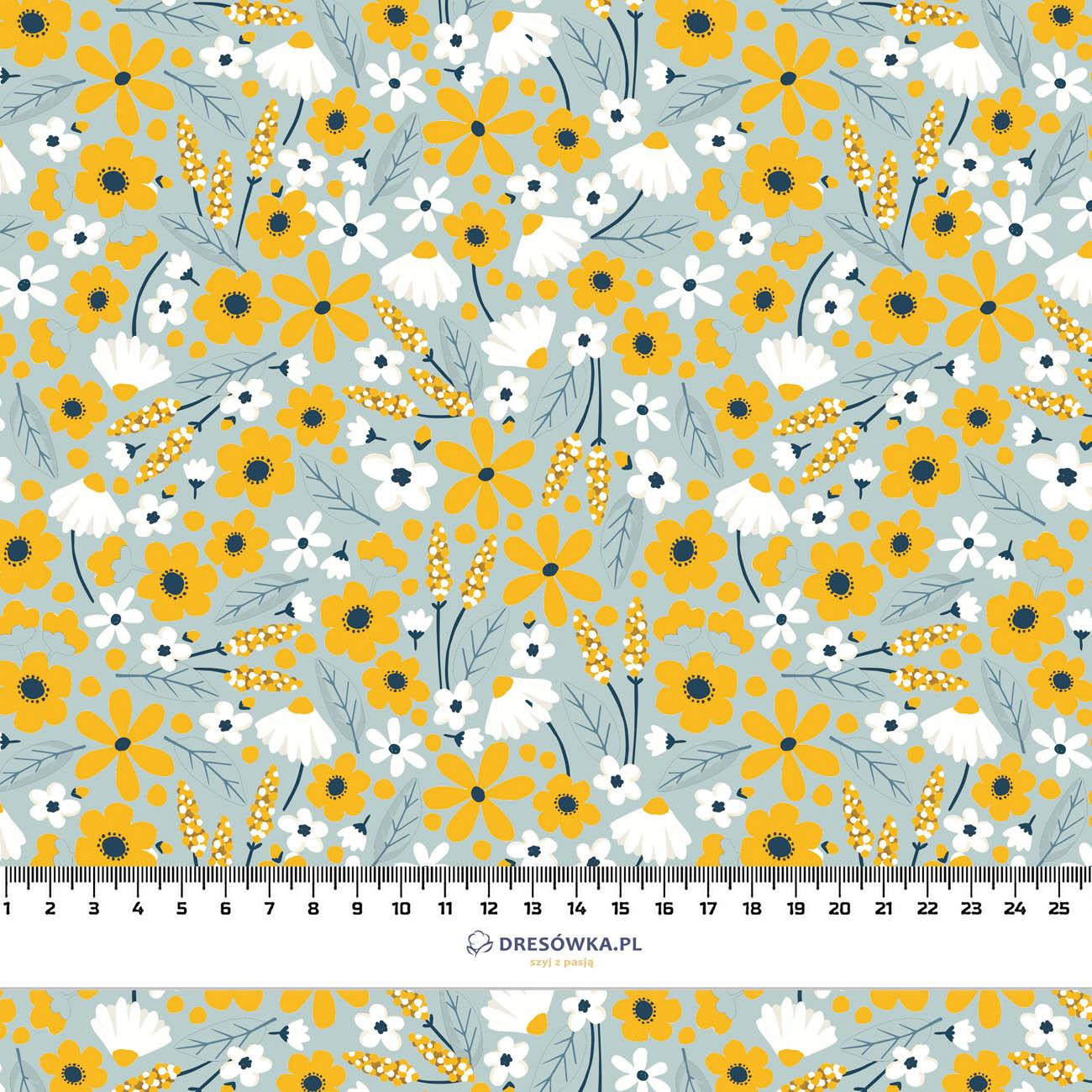 SMALL FLOWERS pat. 2 / light grey - looped knit fabric