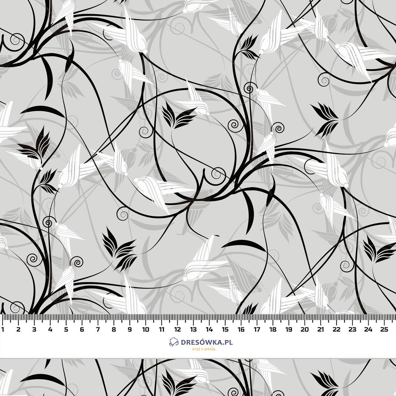 LEAVES pat. 1 (grey) - viscose woven fabric
