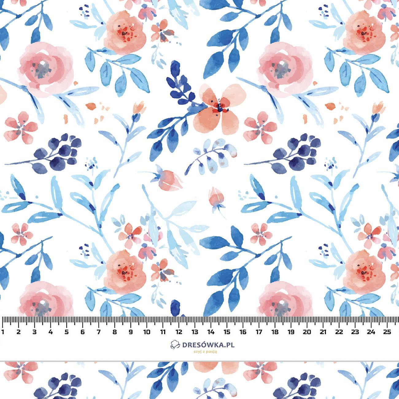 PAINTED PEONIES / white - viscose woven fabric