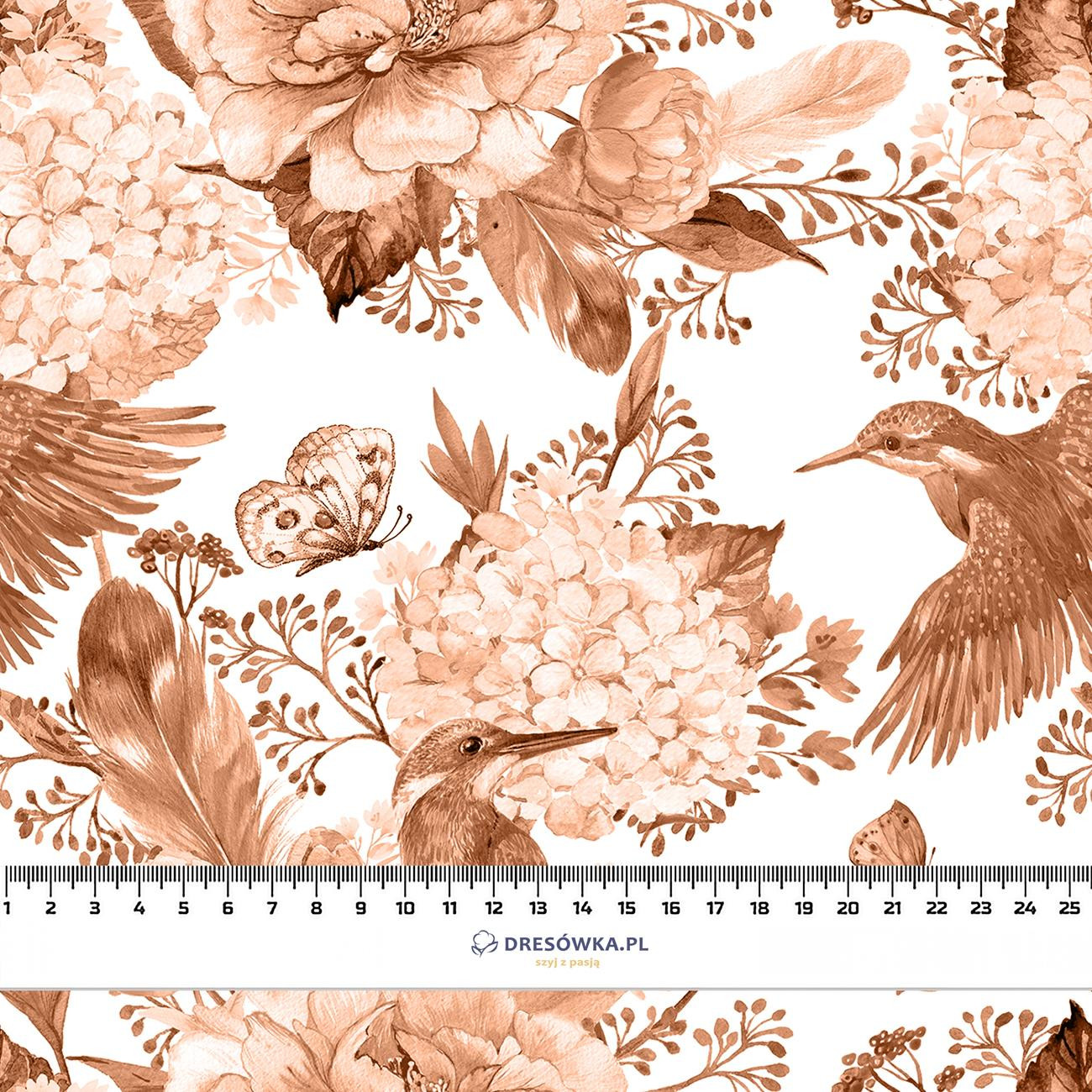 KINGFISHERS AND LILACS (KINGFISHERS IN THE MEADOW) / peach fuzz - looped knit fabric