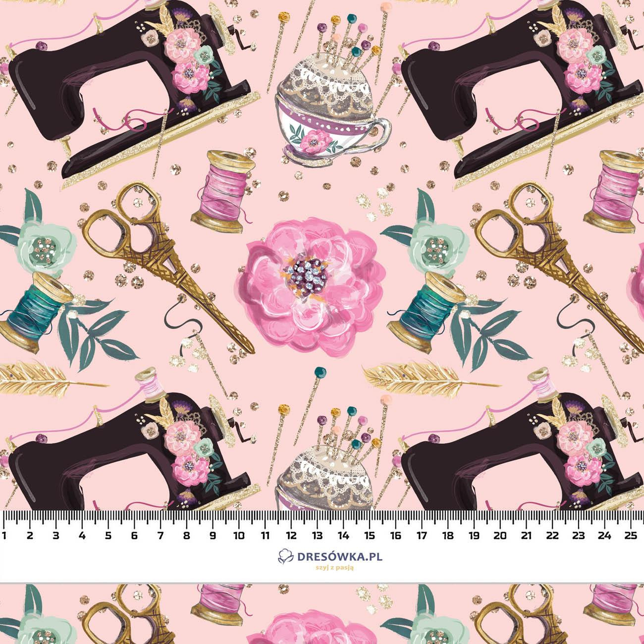 RETRO SEWING MACHINES pat. 1 / pink  - viscose woven fabric