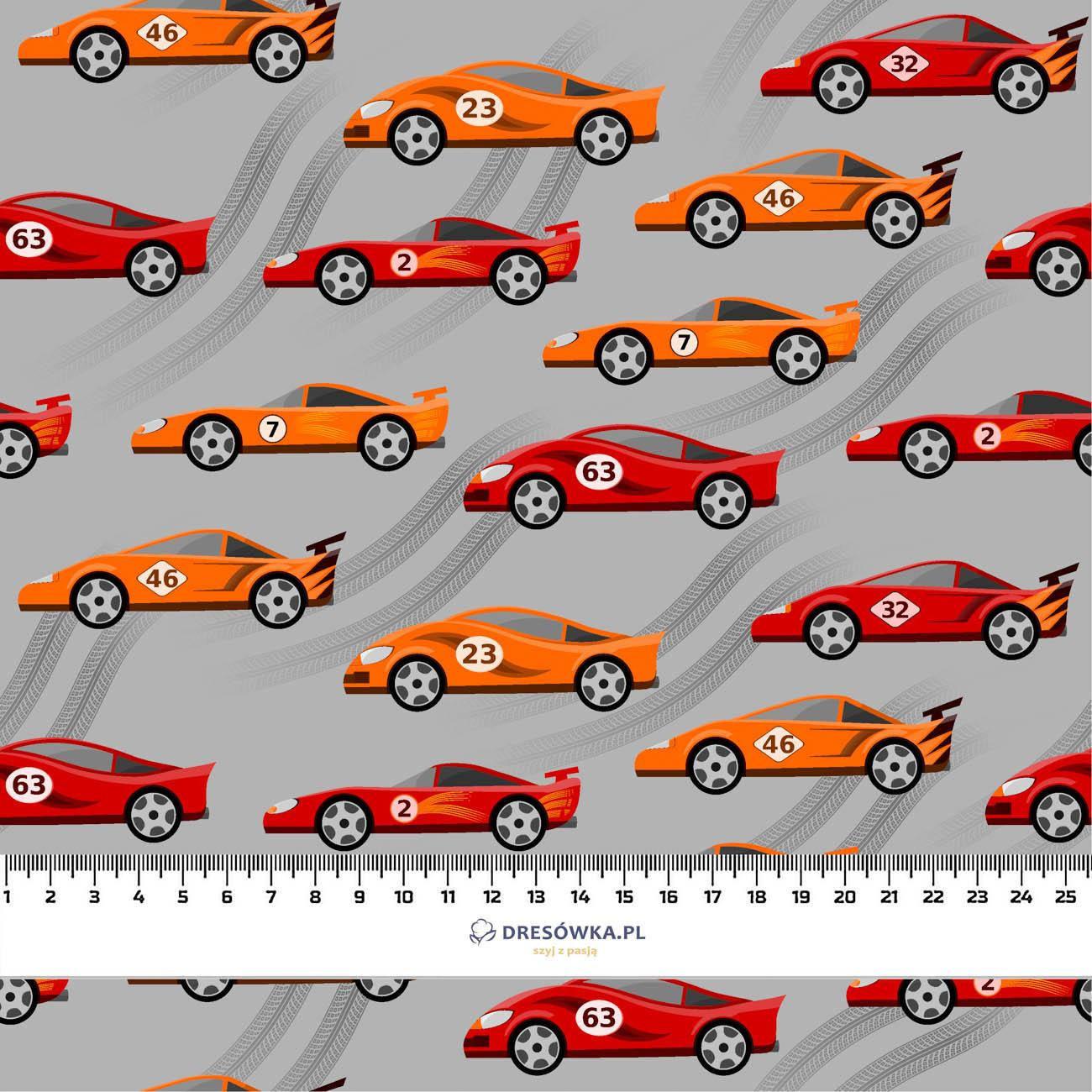 FAST WHEELS / red on grey - Waterproof woven fabric