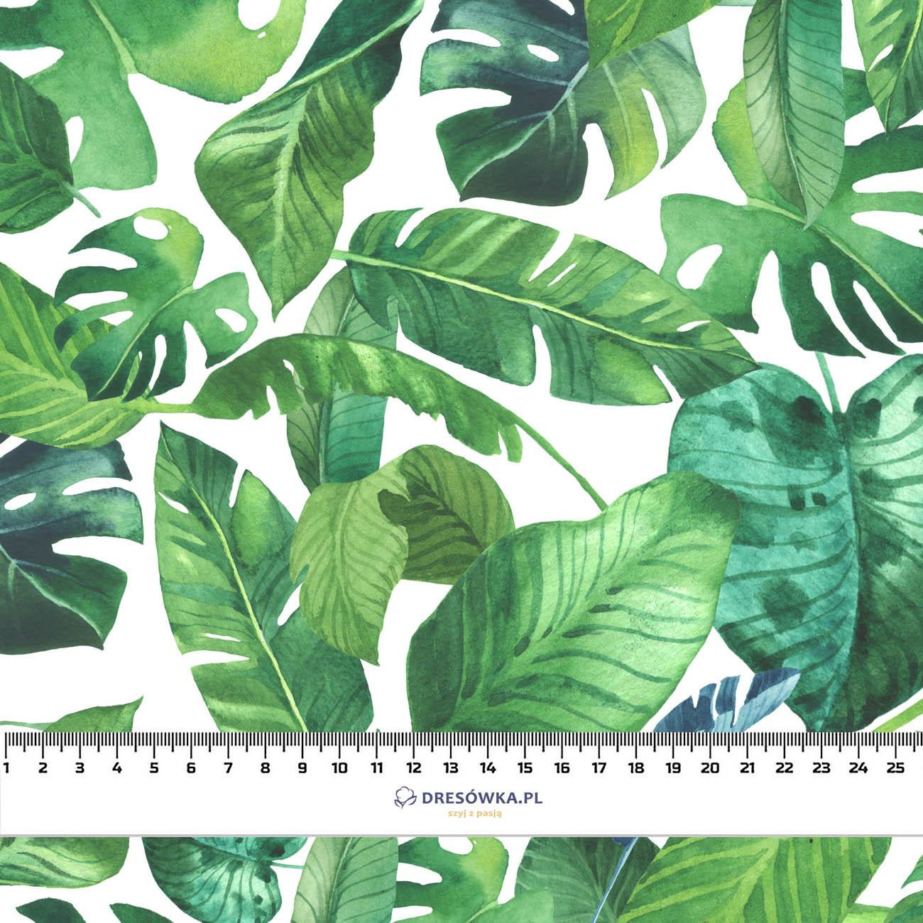TROPICAL LEAVES pat. 2 / white - viscose woven fabric