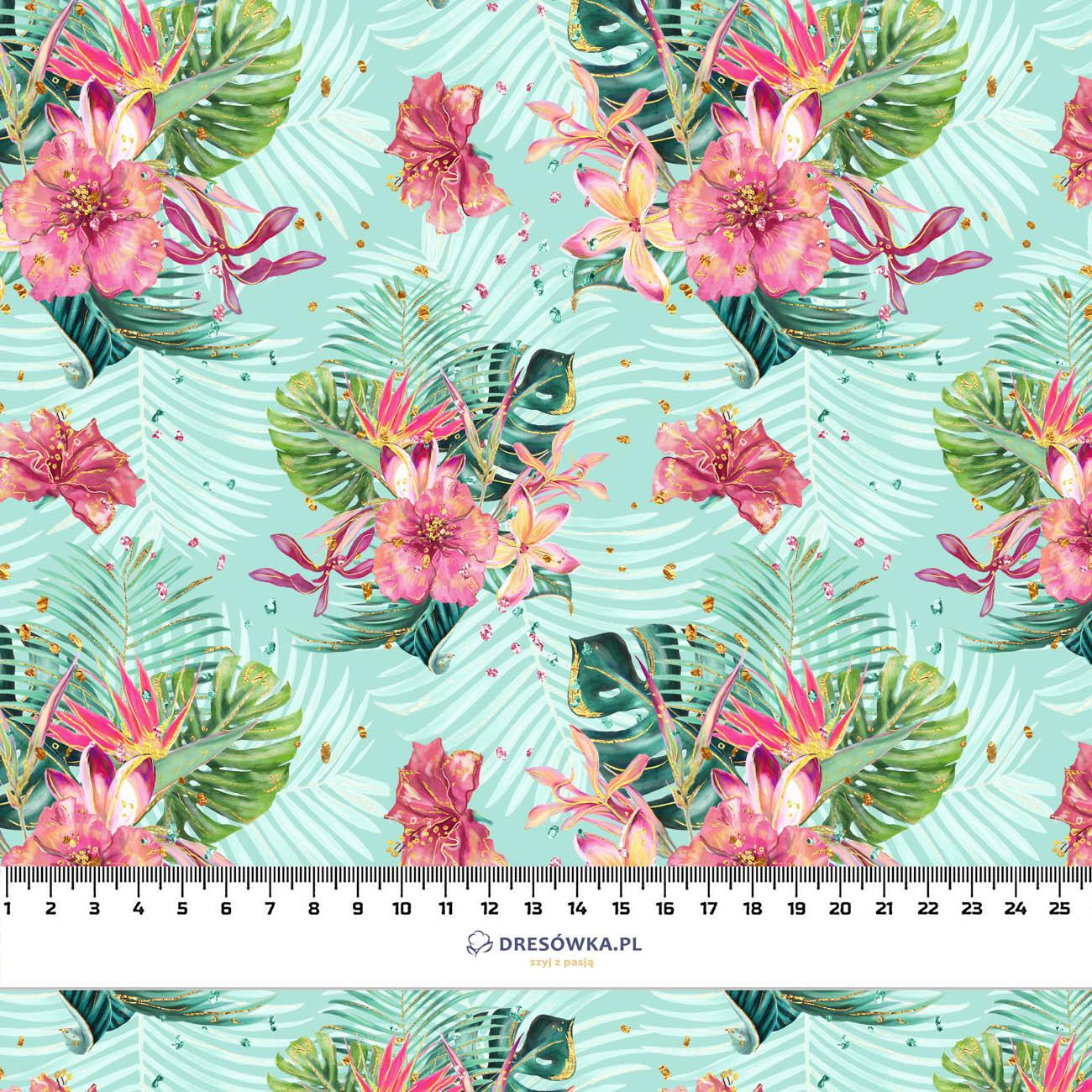 TROPICAL BOUQUET / mint - viscose woven fabric