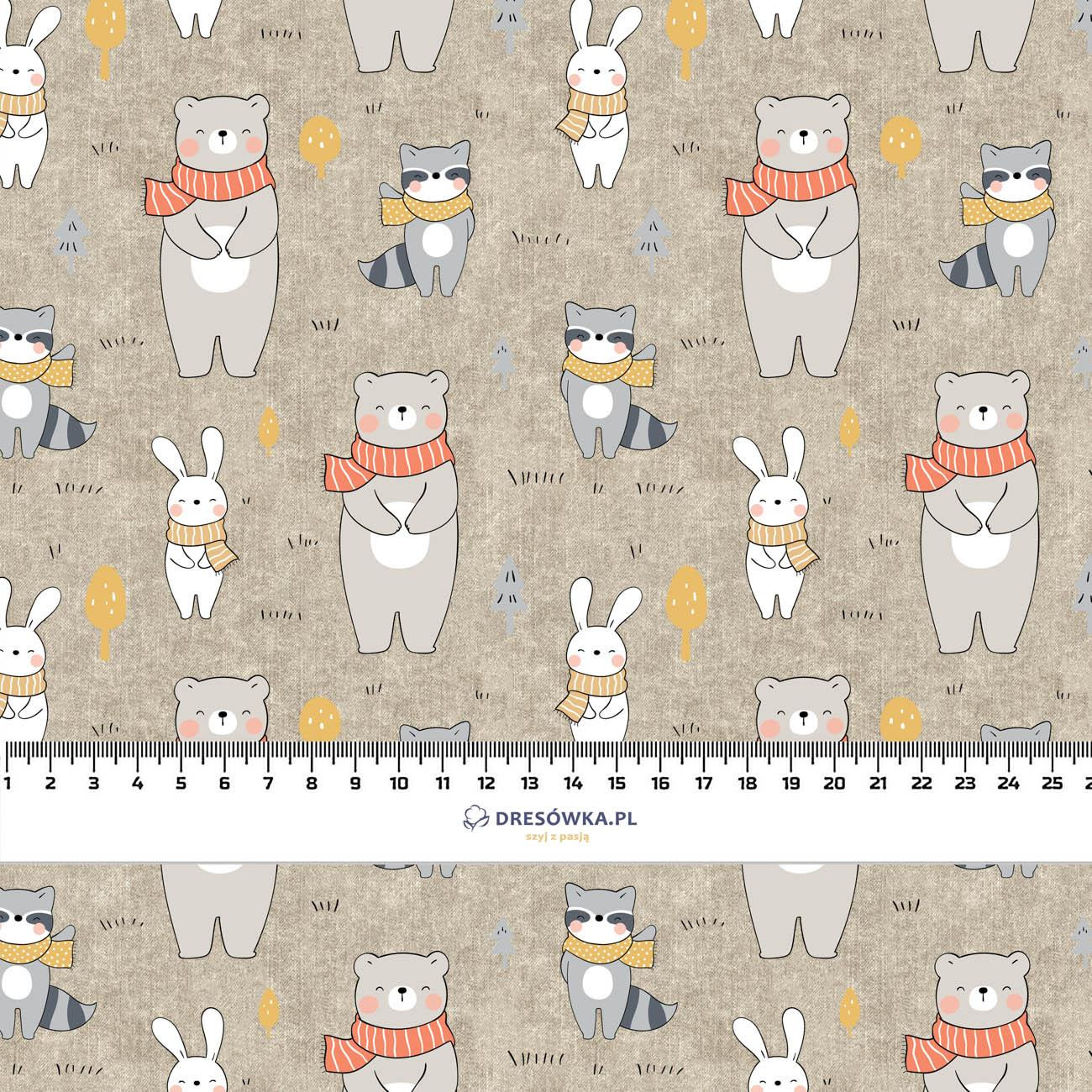 ANIMALS IN SCARVES PAT. 1 (WINTER FUN) / ACID WASH BEIGE - looped knit fabric