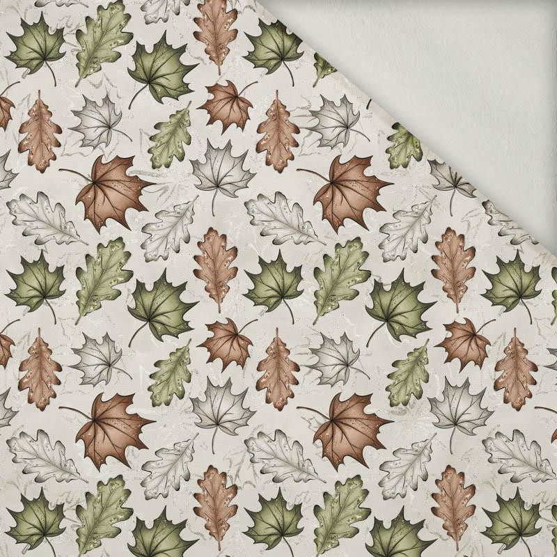 FOREST LEAVES pat. 1 / beige - brushed knit fabric with teddy / alpine fleece