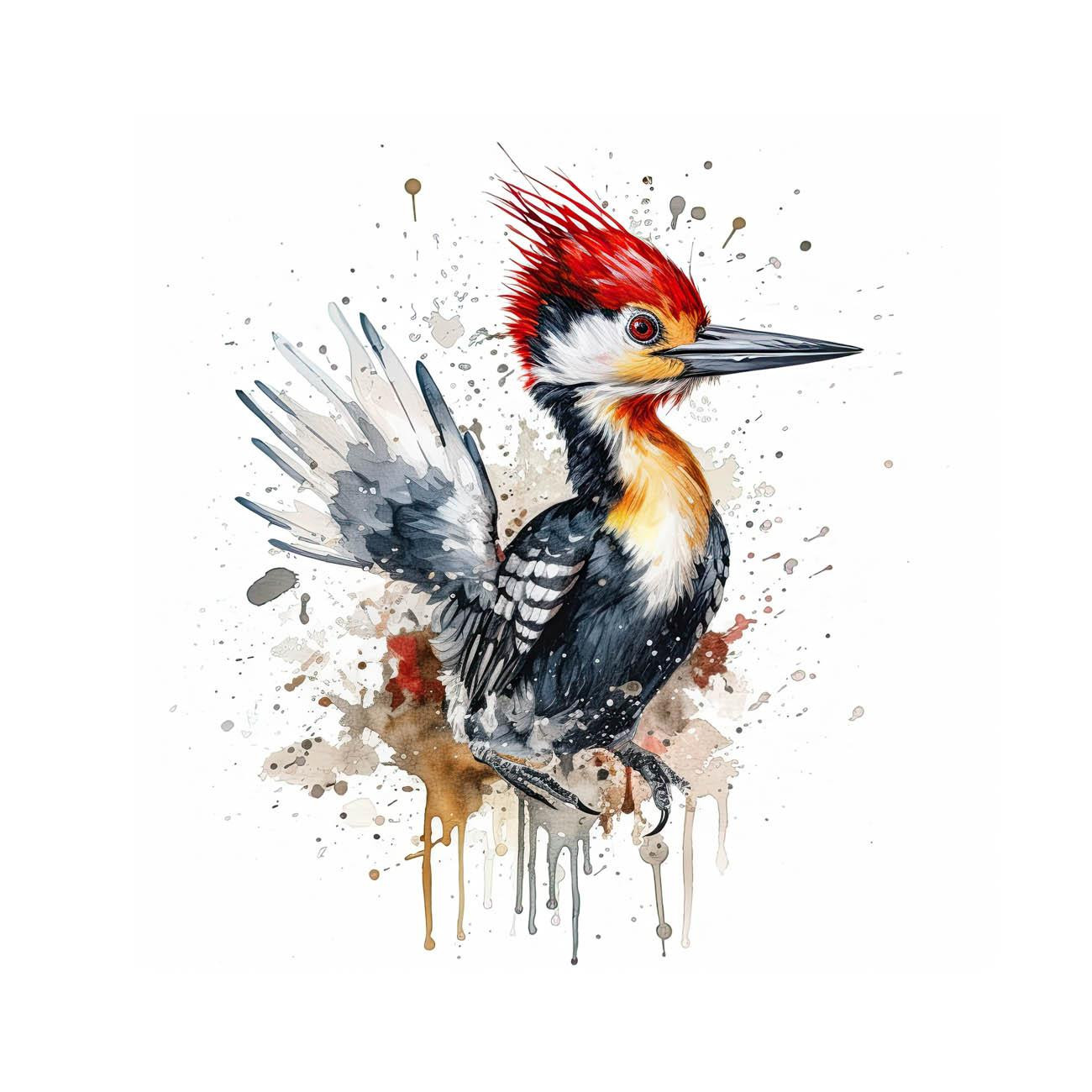 WATERCOLOR WOODPECKER - panel (75cm x 80cm)