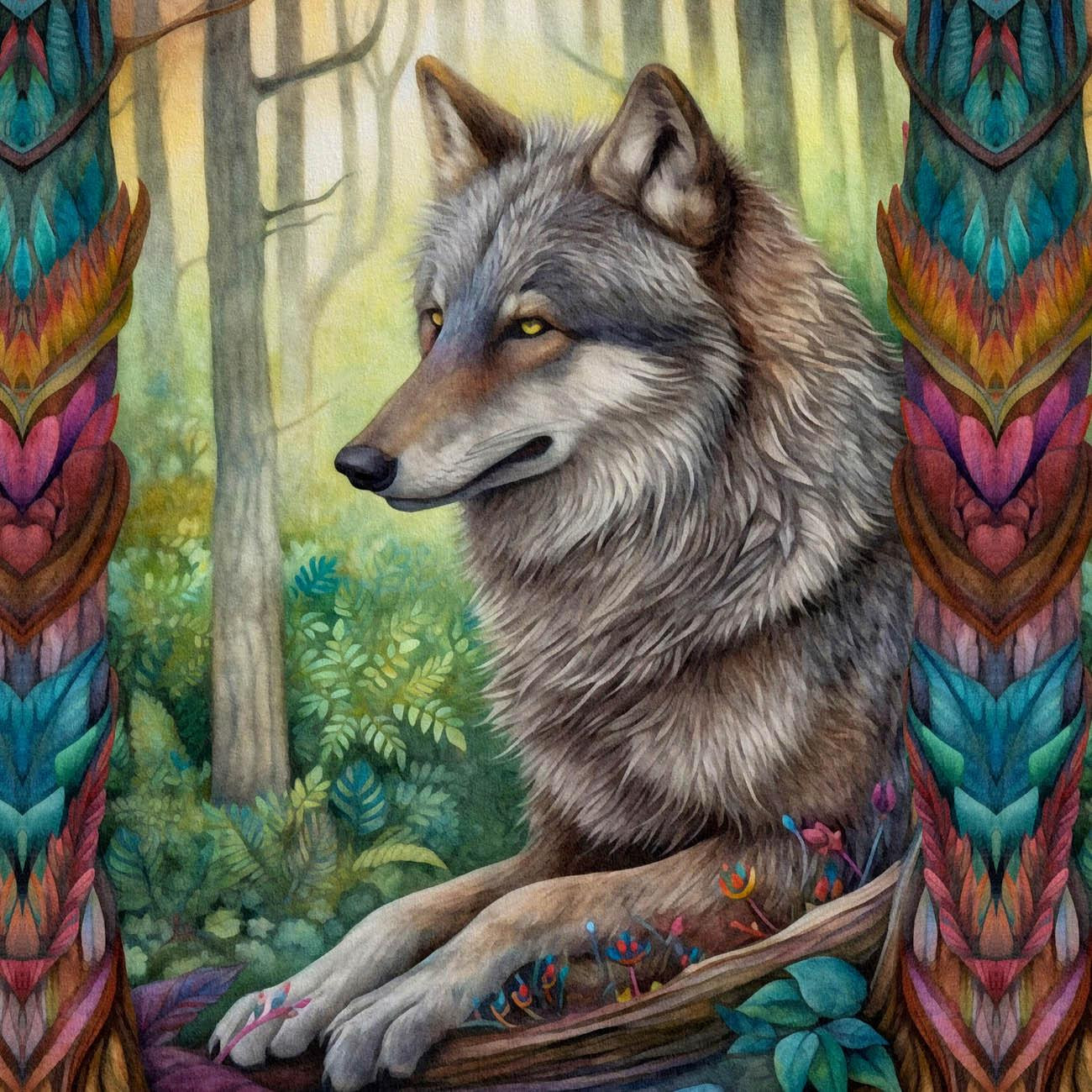 BOHO WOLF - panel (60cm x 50cm)