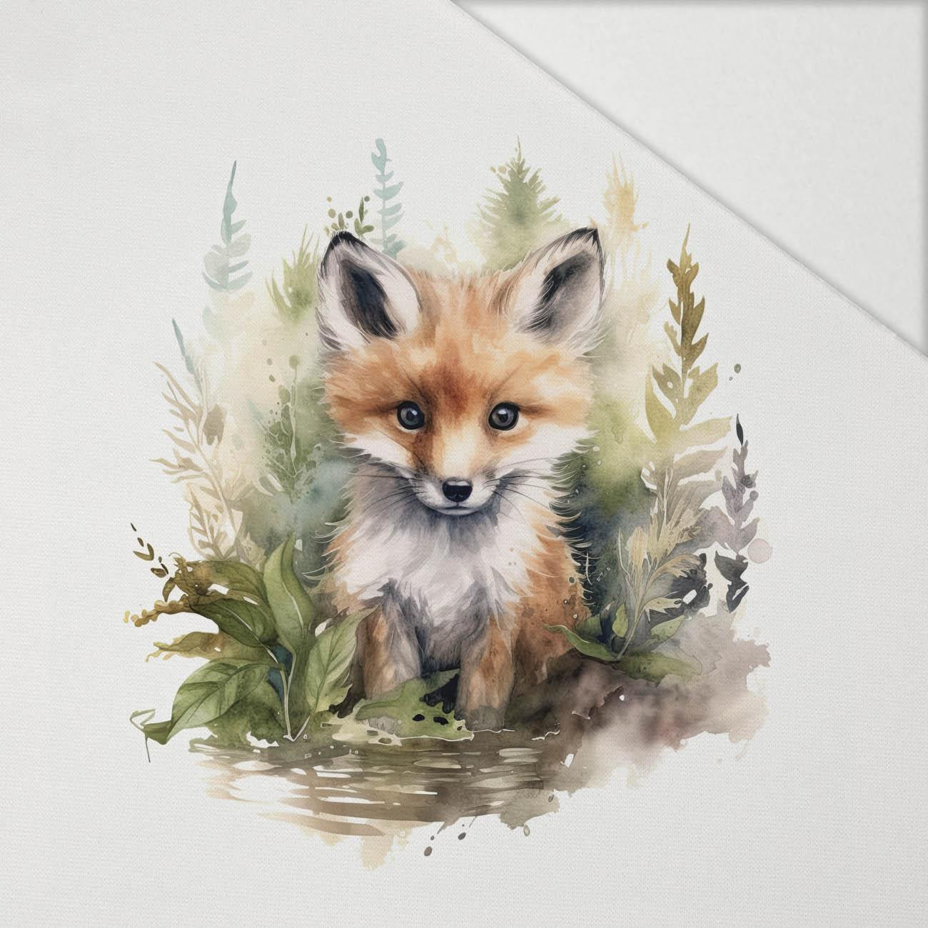 WATERCOLOR FOX - panel (60cm x 50cm) Hydrophobic brushed knit