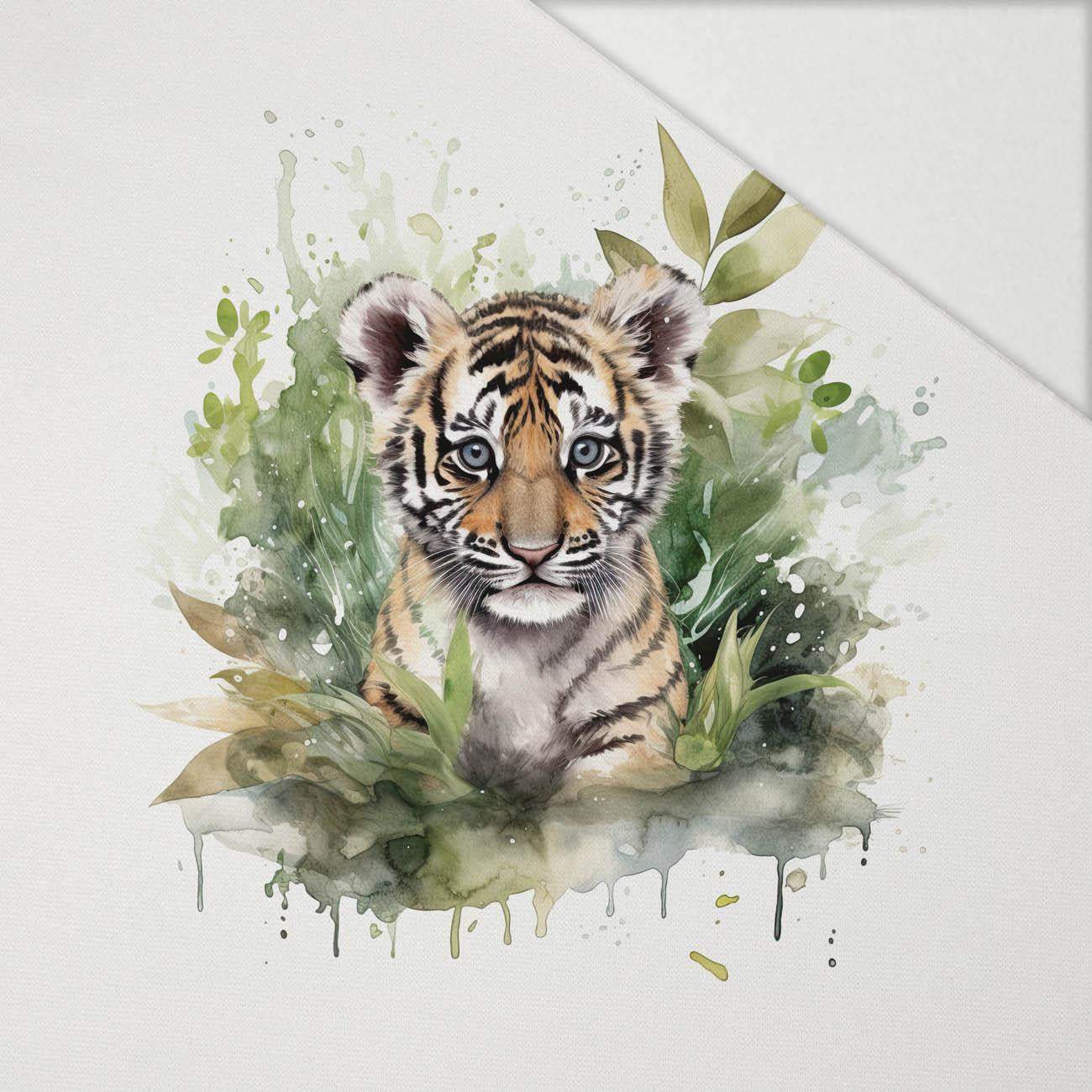 WATERCOLOR TIGER - panel (60cm x 50cm) Hydrophobic brushed knit