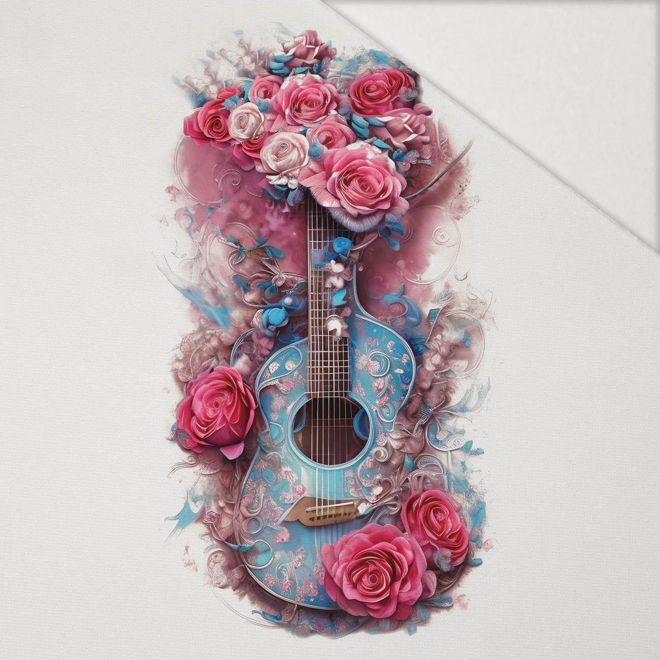 GUITAR WITH ROSES - panel (75cm x 80cm) Hydrophobic brushed knit