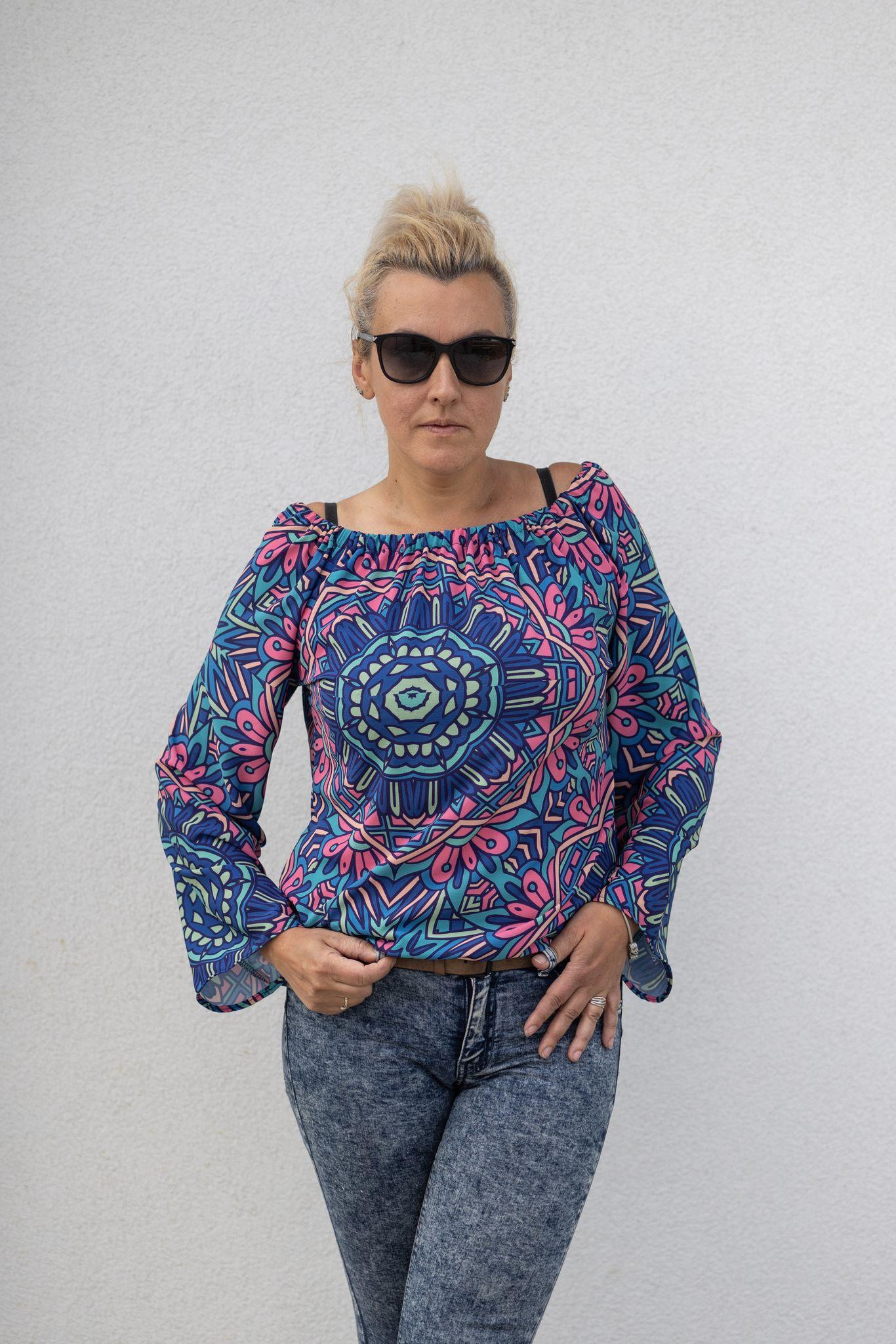 Bardot neckline blouse (SOFIA) - MANDALA pat. 3 - sewing set