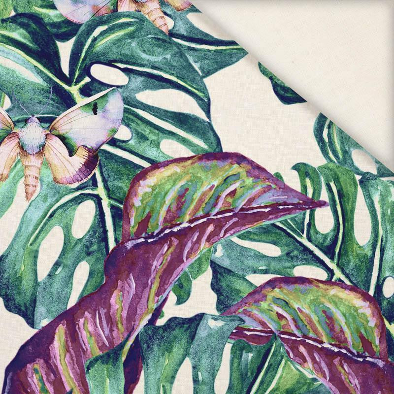 LEAVES AND INSECTS PAT. 5 (TROPICAL NATURE) / white - Slub Weave