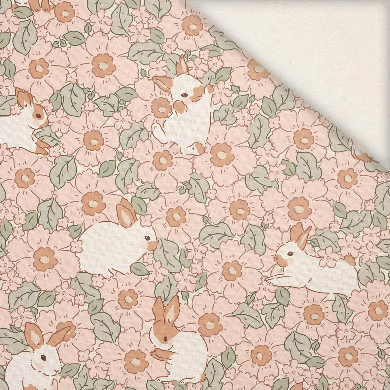 HARES ON FLOWERS - Slub Weave 