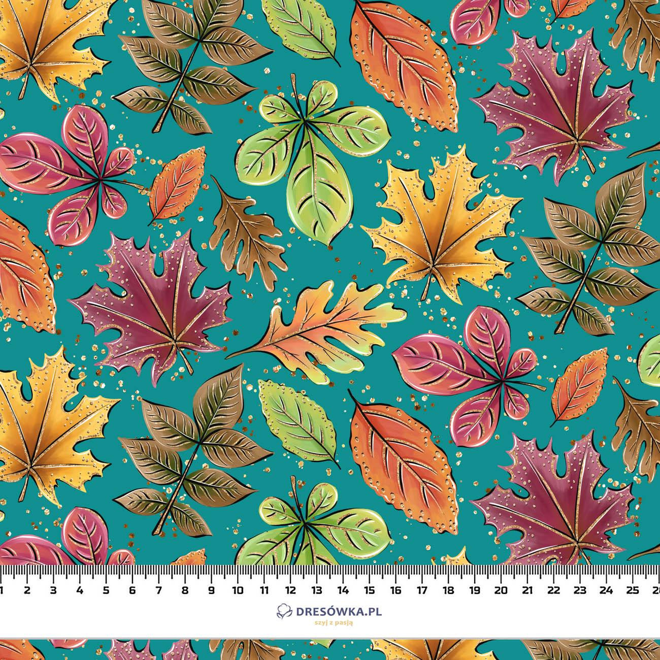 COLORFUL LEAVES MIX / emerald (GLITTER AUTUMN) - Nylon fabric Pumi