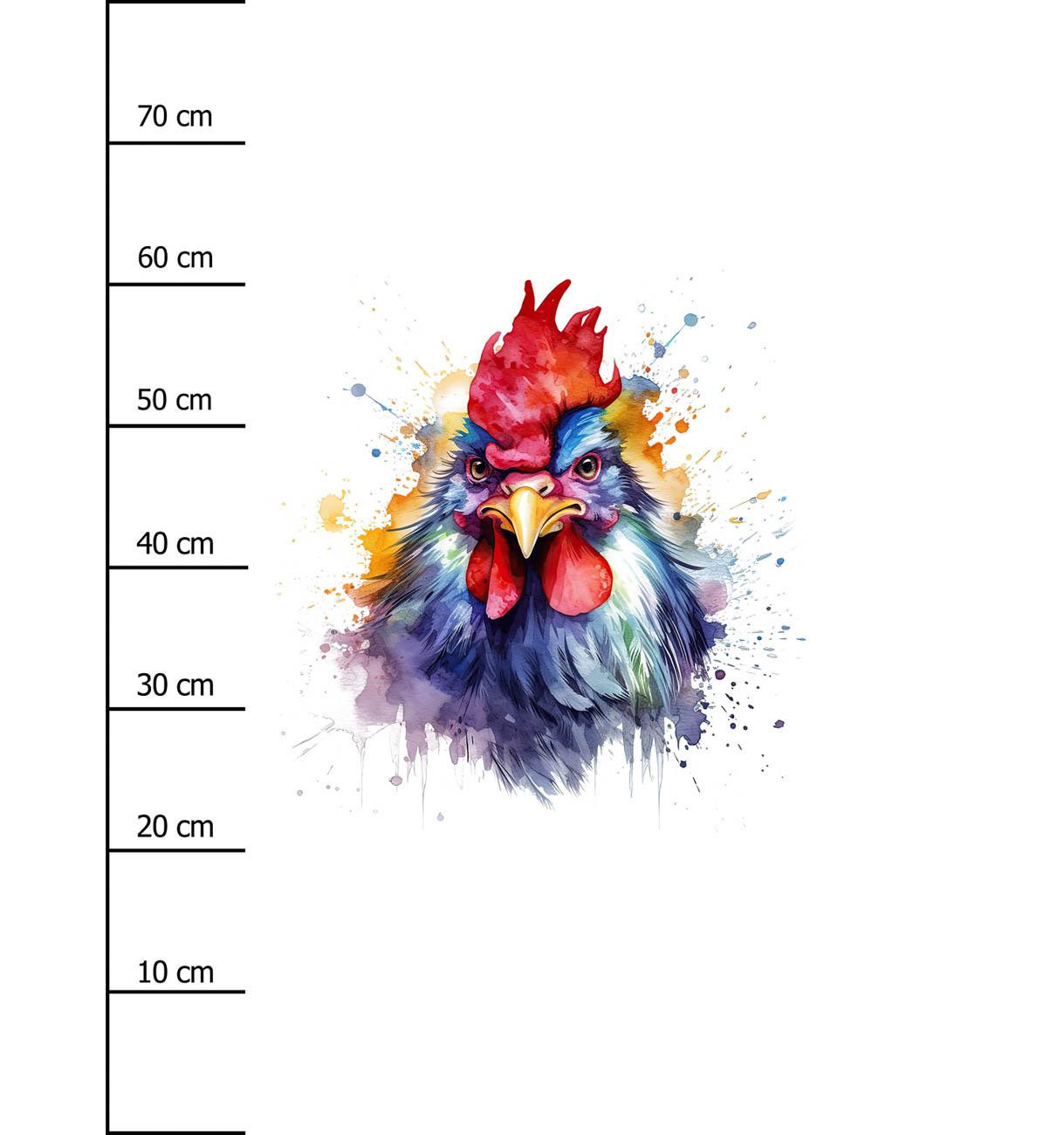 WATERCOLOR ROOSTER - panel (75cm x 80cm) Hydrophobic brushed knit