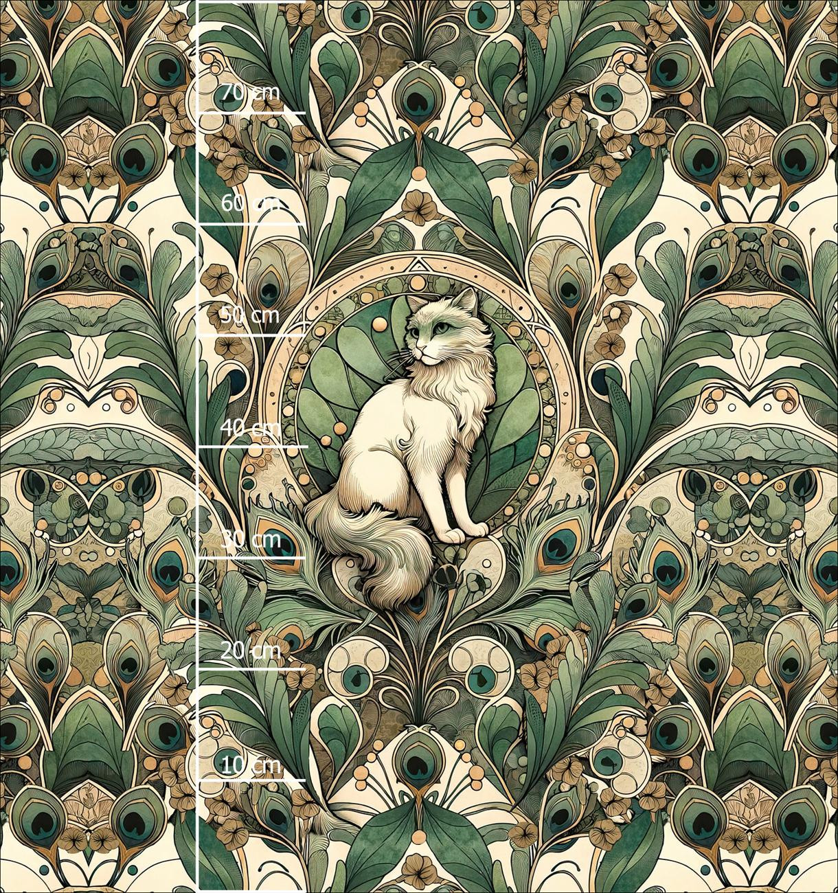 ART NOUVEAU CATS & FLOWERS PAT. 1 - panel (75cm x 80cm) Cotton woven fabric