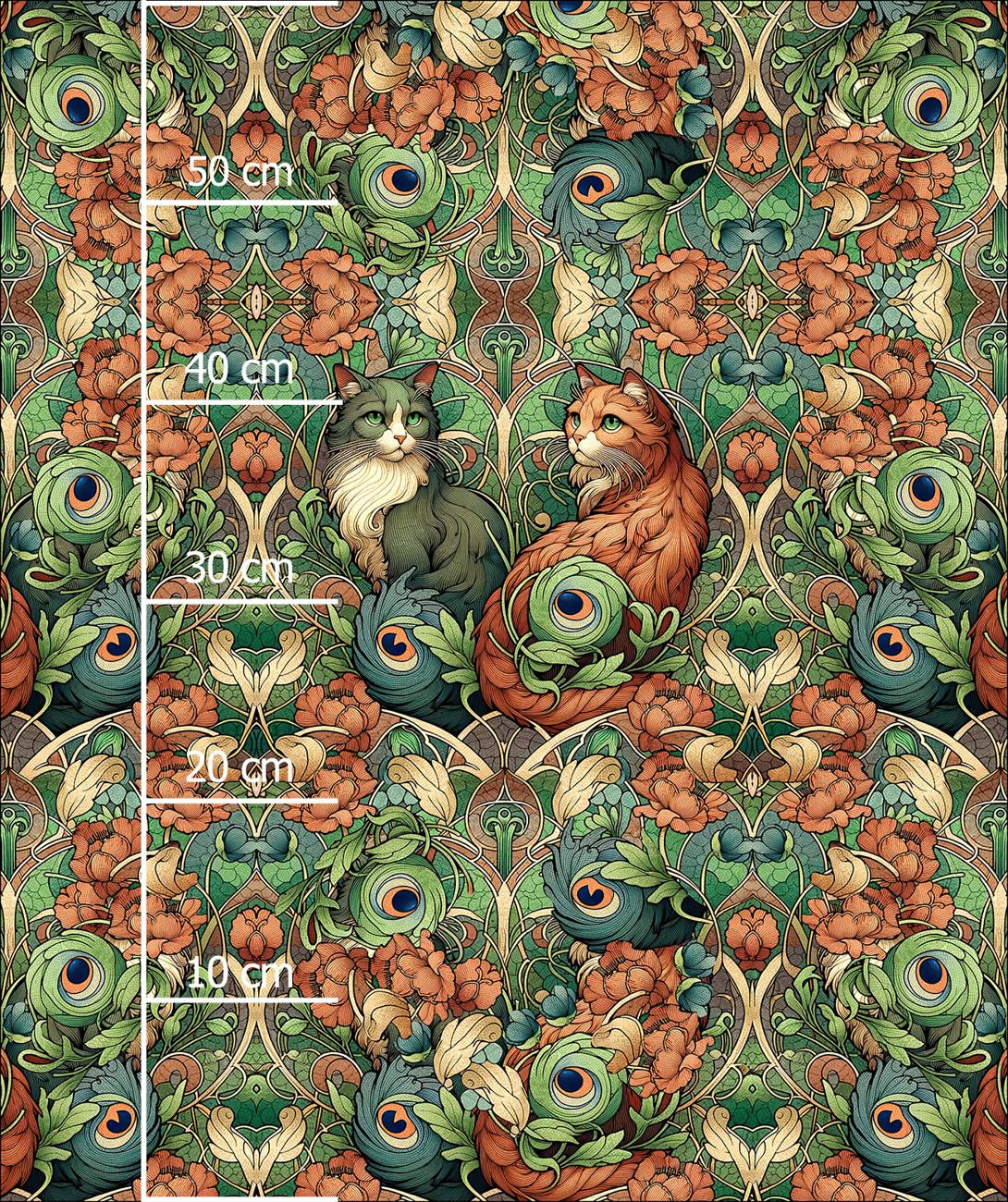 ART NOUVEAU CATS & FLOWERS PAT. 3 - panel (60cm x 50cm) Cotton woven fabric