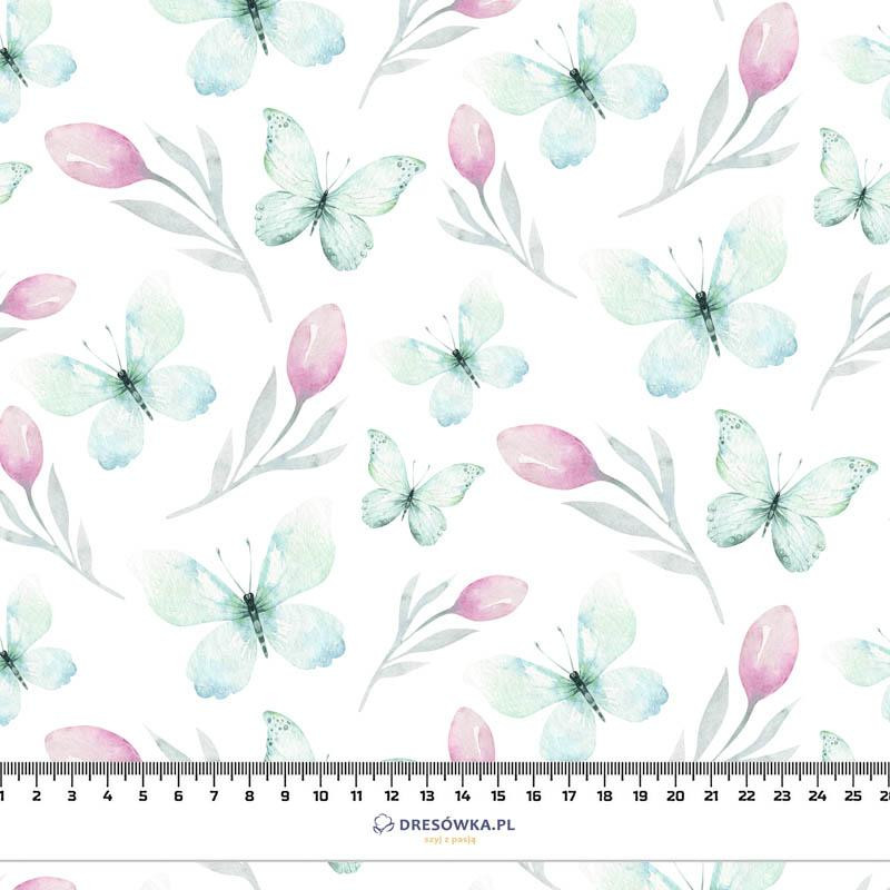 BUTTERFLIES AND TULIPS (WATER-COLOR BUTTERFLIES) - Cotton woven fabric
