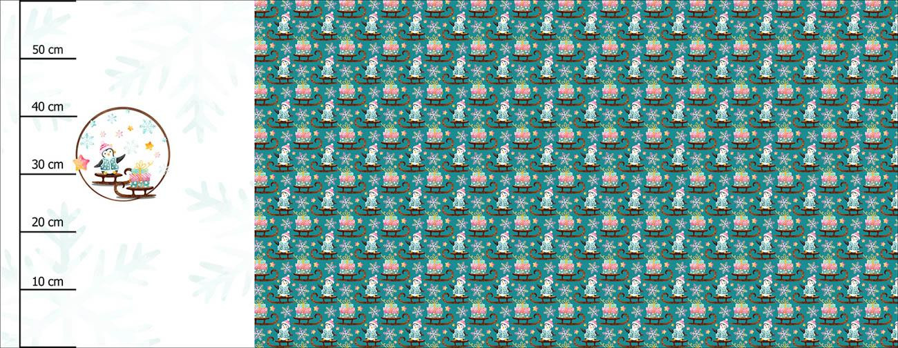 PENGUIN WITH A PRESENT / SLEDGE  (CHRISTMAS PENGUINS) - PANORAMIC PANEL (60 x 155cm)
