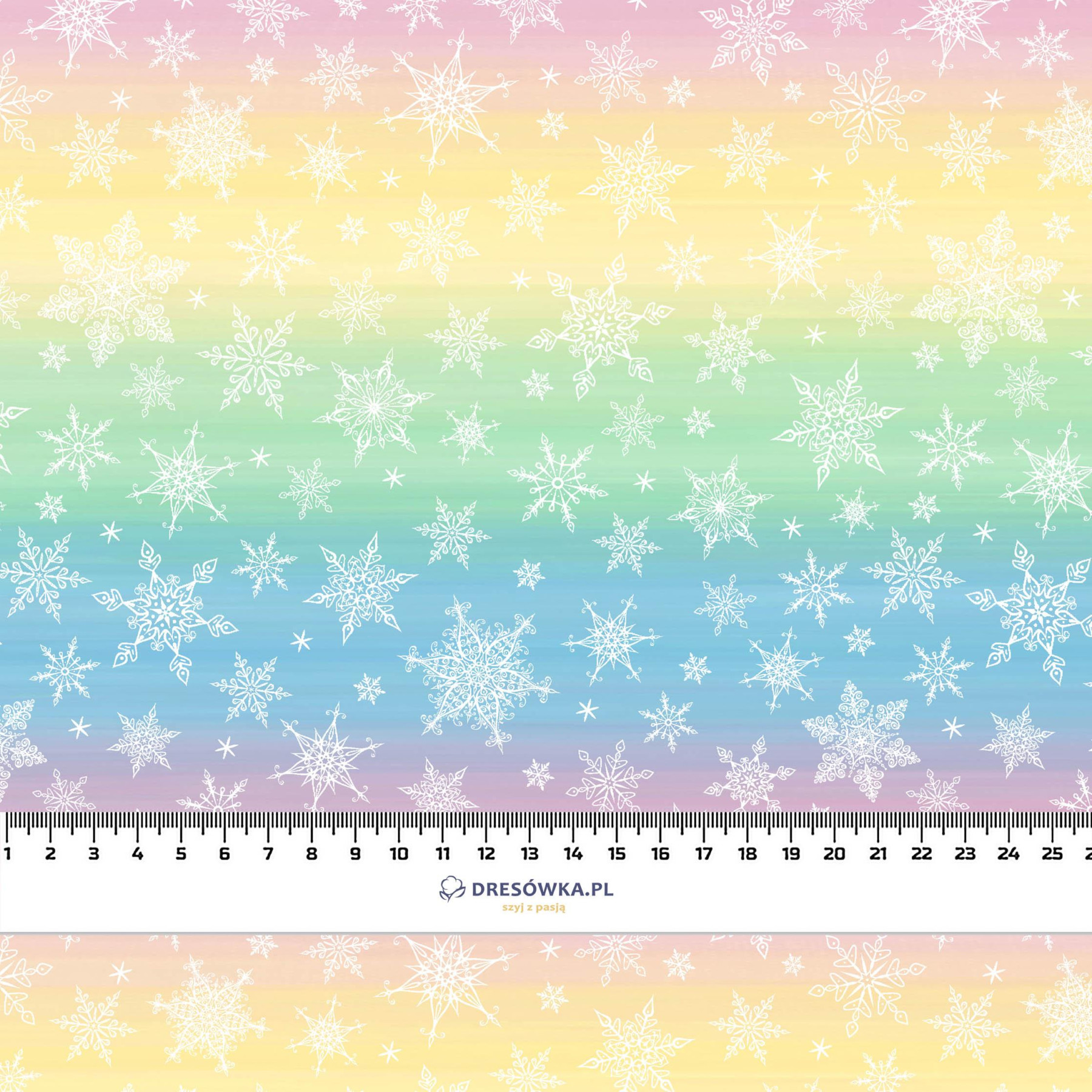 SNOWFLAKES PAT. 2 / RAINBOW STRIPES XL pat. 2  - Cotton woven fabric