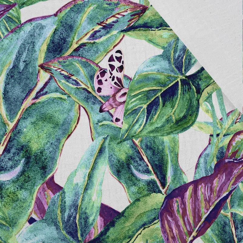 LEAVES AND INSECTS PAT. 1 (TROPICAL NATURE) / white - Cotton muslin