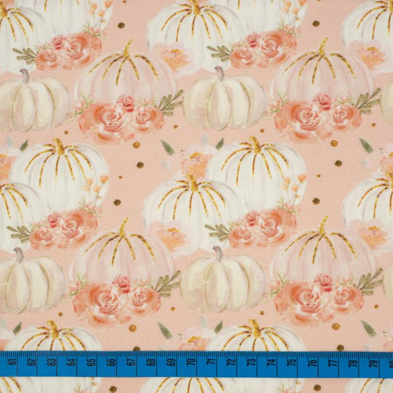 PASTEL PUMPKINS AND FLOWERS (PUMPKIN GARDEN) - looped knit fabric