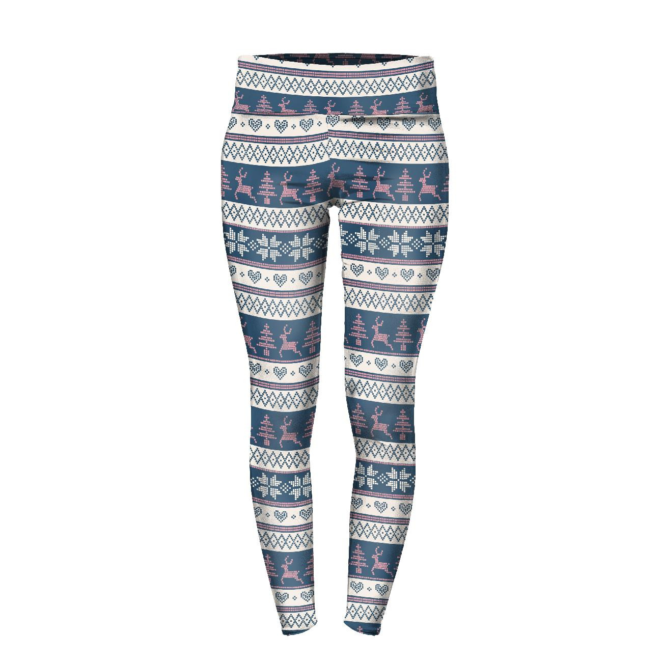 WOMEN'S THERMO LEGGINGS (GRETA) - REINDEERS PAT. 3 / dark blue (NORWEGIAN PATTERNS) - sewing set