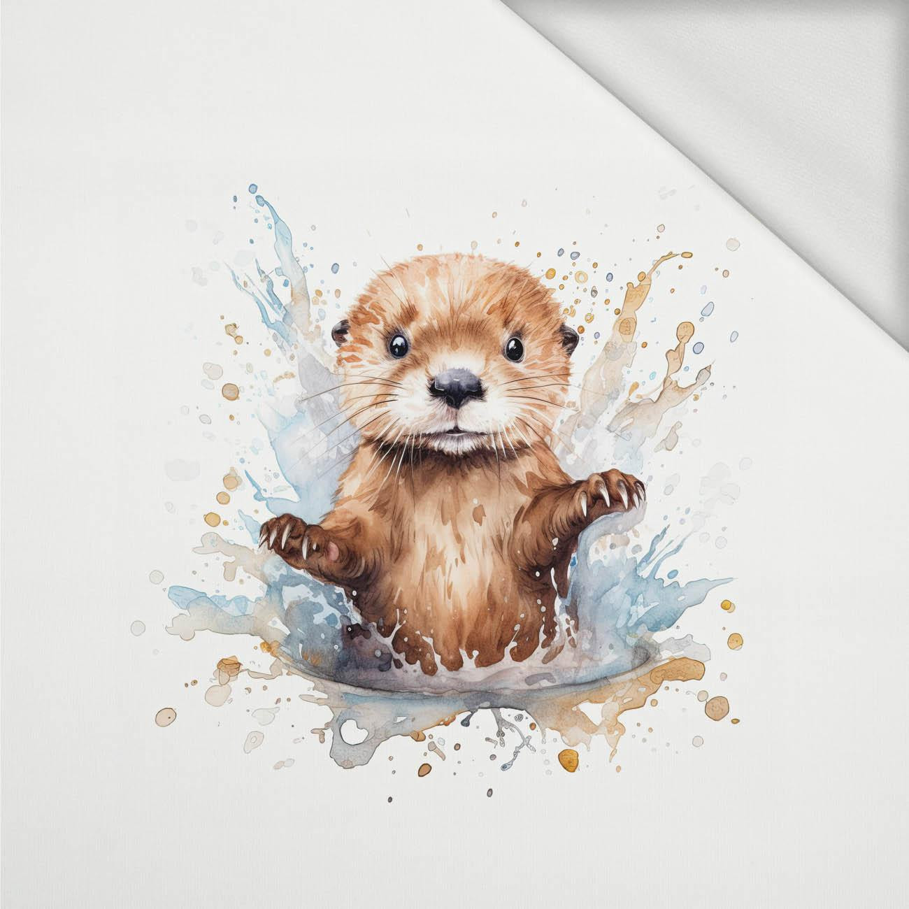 WATERCOLOR BABY OTTER - panel (60cm x 50cm) looped knit