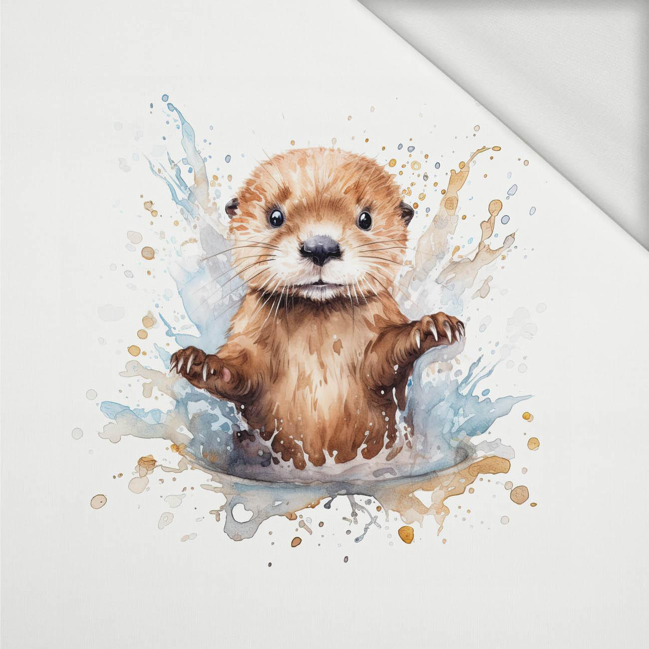 WATERCOLOR BABY OTTER - panel (75cm x 80cm) looped knit
