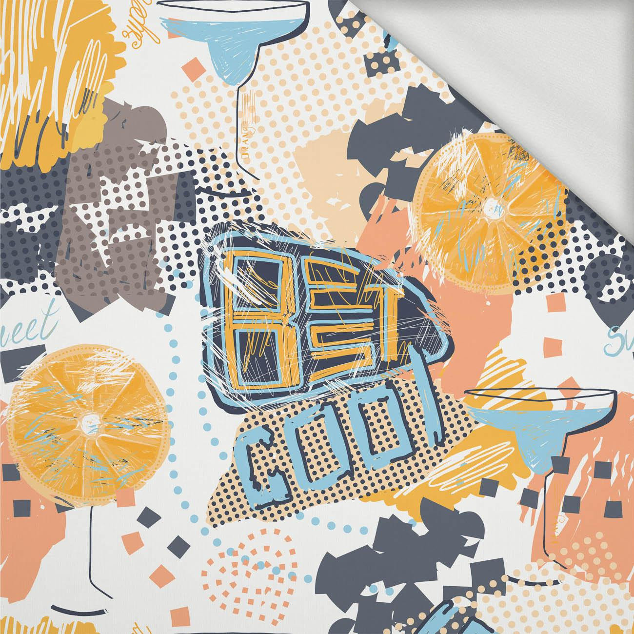 GRAFFITI ORANGES / white - looped knit fabric