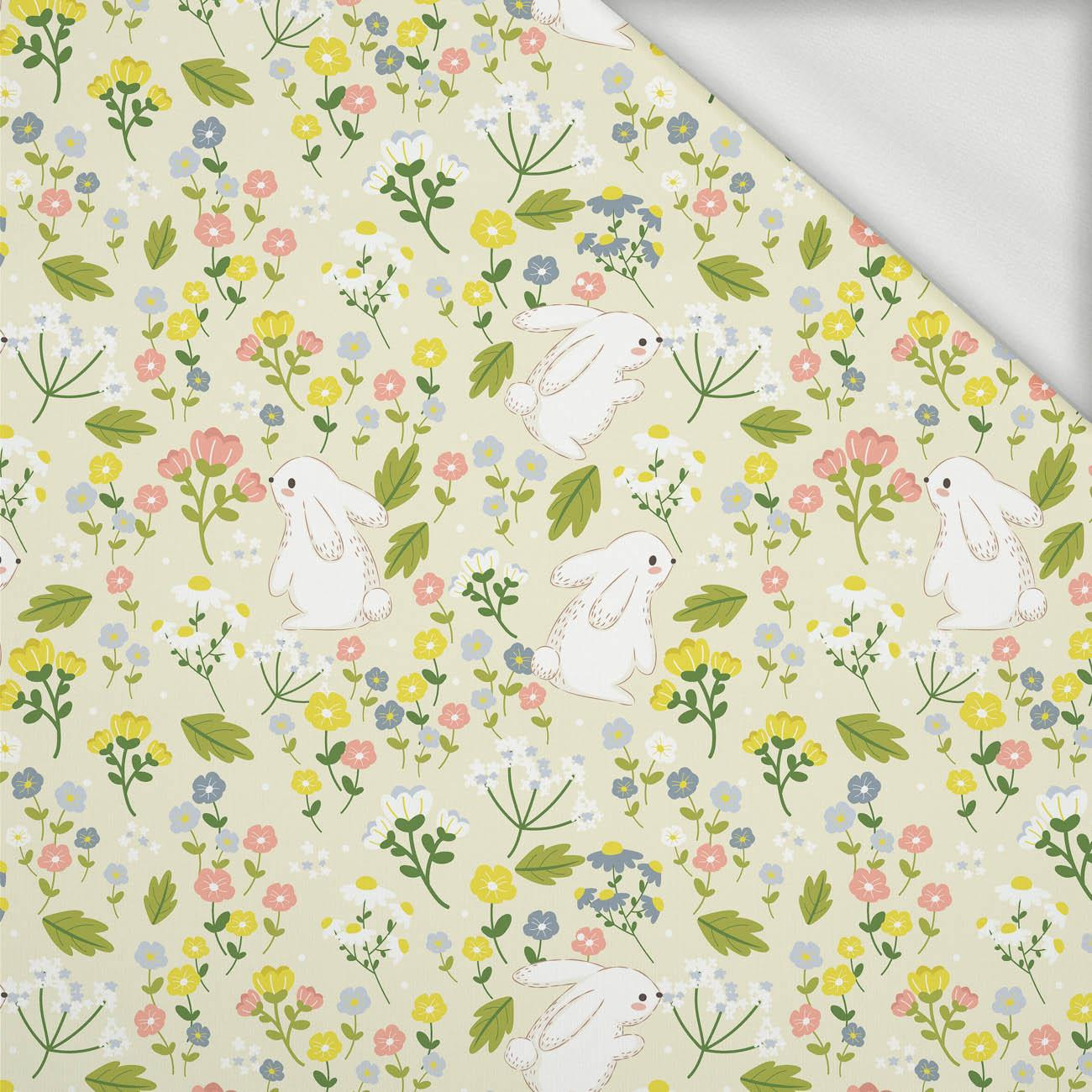 BUNNIES ON A MEADOW  - looped knit fabric