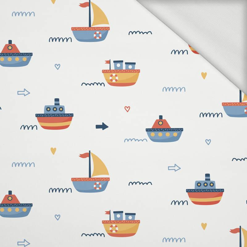 SHIPS pat. 2 / white (ADVENTURE BEGINS) - looped knit fabric