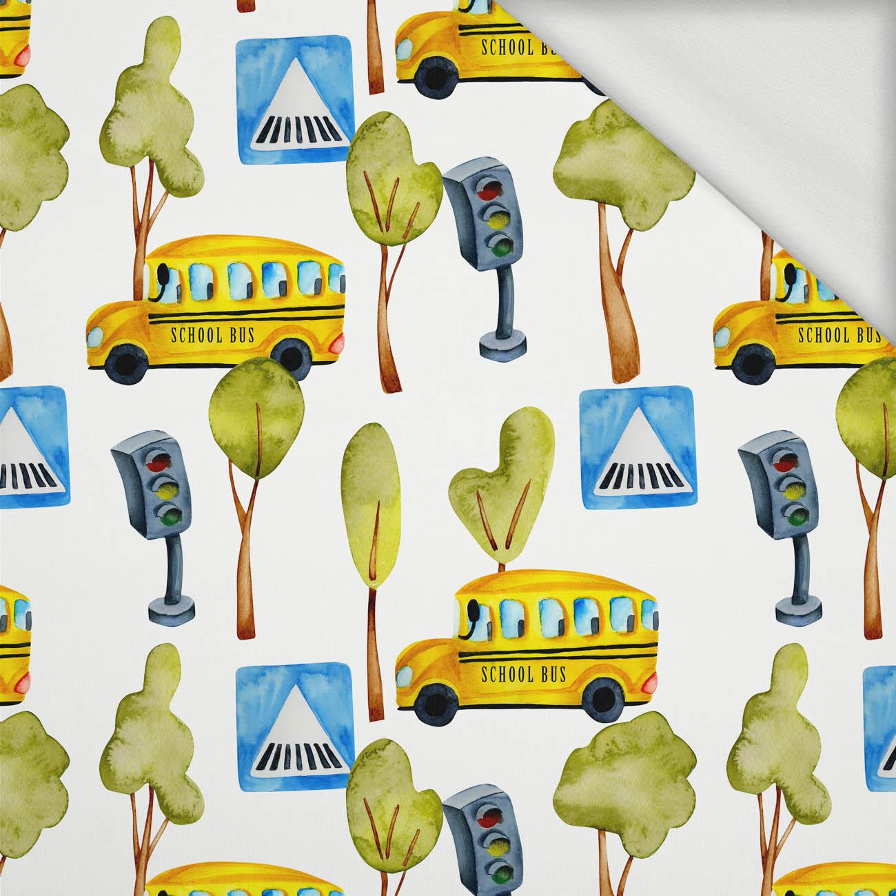 SCHOOL BUSSES (COLORFUL TRANSPORT) - looped knit fabric