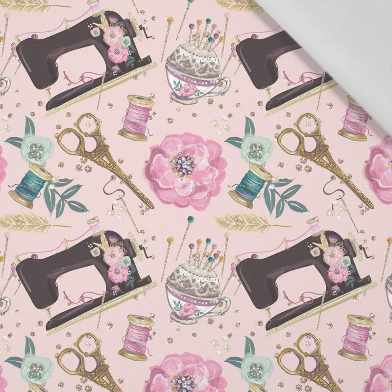 RETRO SEWING MACHINES pat. 1 / pink  - Cotton woven fabric