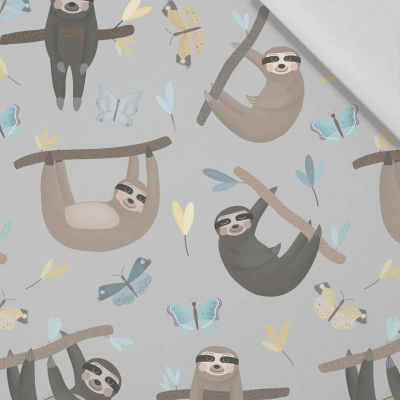 SLOTHS / butterflies (SLOTHS) / grey - Cotton woven fabric