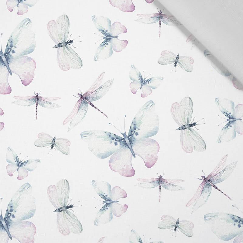 BUTTERFLIES AND DRAGONFLIES (WATER-COLOR BUTTERFLIES) - Cotton woven fabric