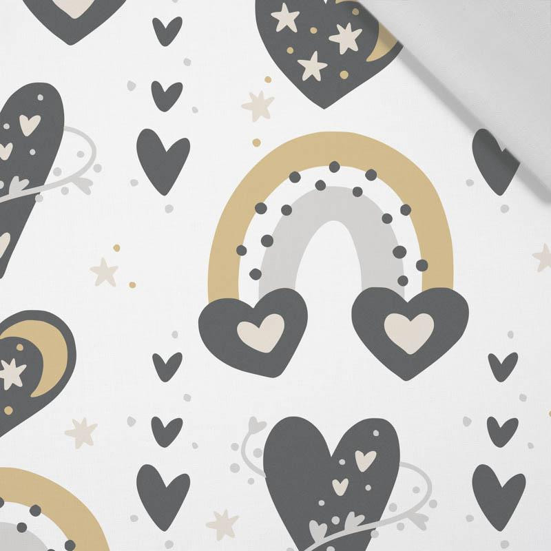VALENTINE'S RAINBOW pat. 5 / white (RAINBOWS AND HEARTS) - Cotton woven fabric