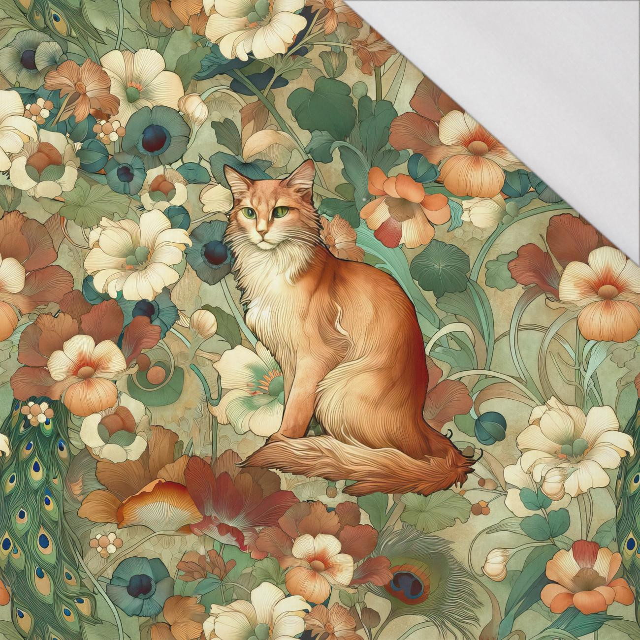 ART NOUVEAU CATS & FLOWERS PAT. 2 - panel (75cm x 80cm) SINGLE JERSEY PANEL