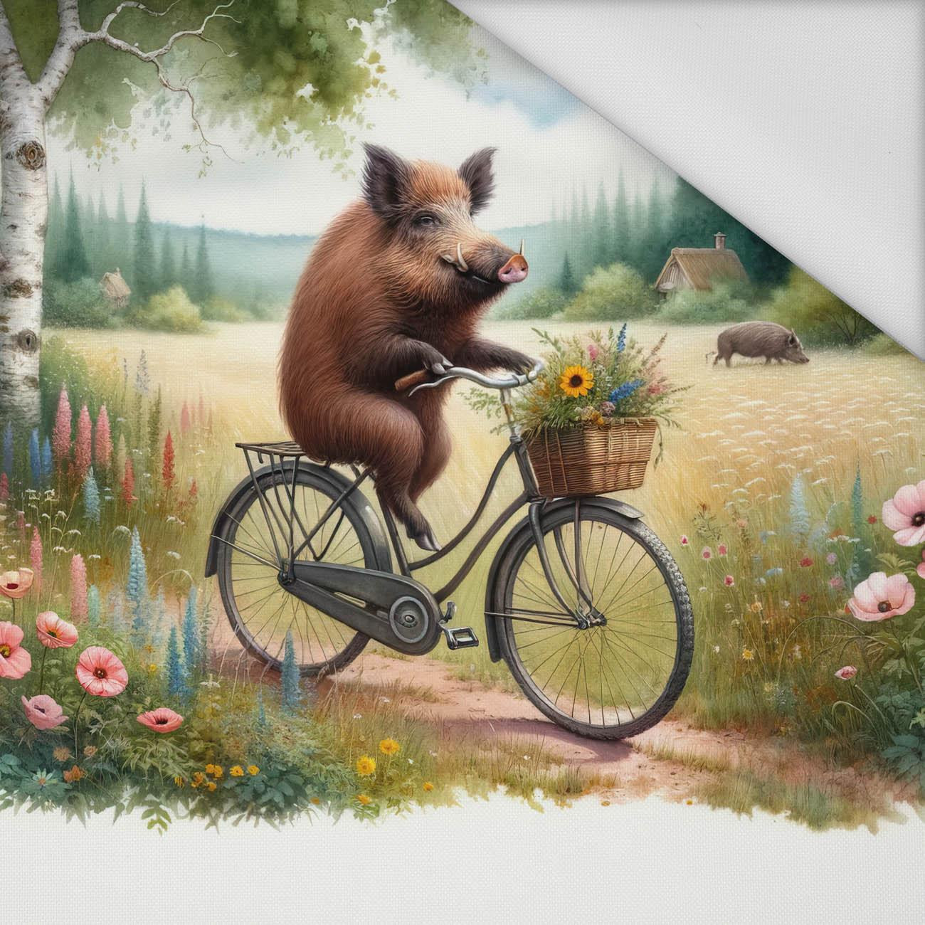 BOAR ON A BIKE PAT. 2 - panel (60cm x 50cm) Waterproof woven fabric