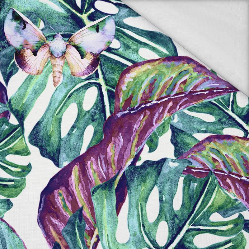 LEAVES AND INSECTS PAT. 5 (TROPICAL NATURE) / white - Waterproof woven fabric