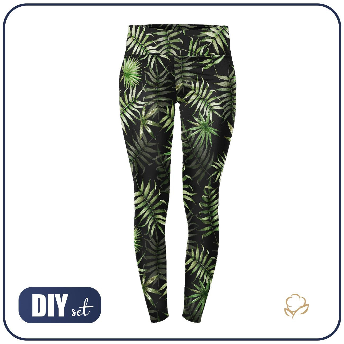 SPORTS LEGGINGS -  TROPICAL LEAVES pat. 3 / black (JUNGLE)