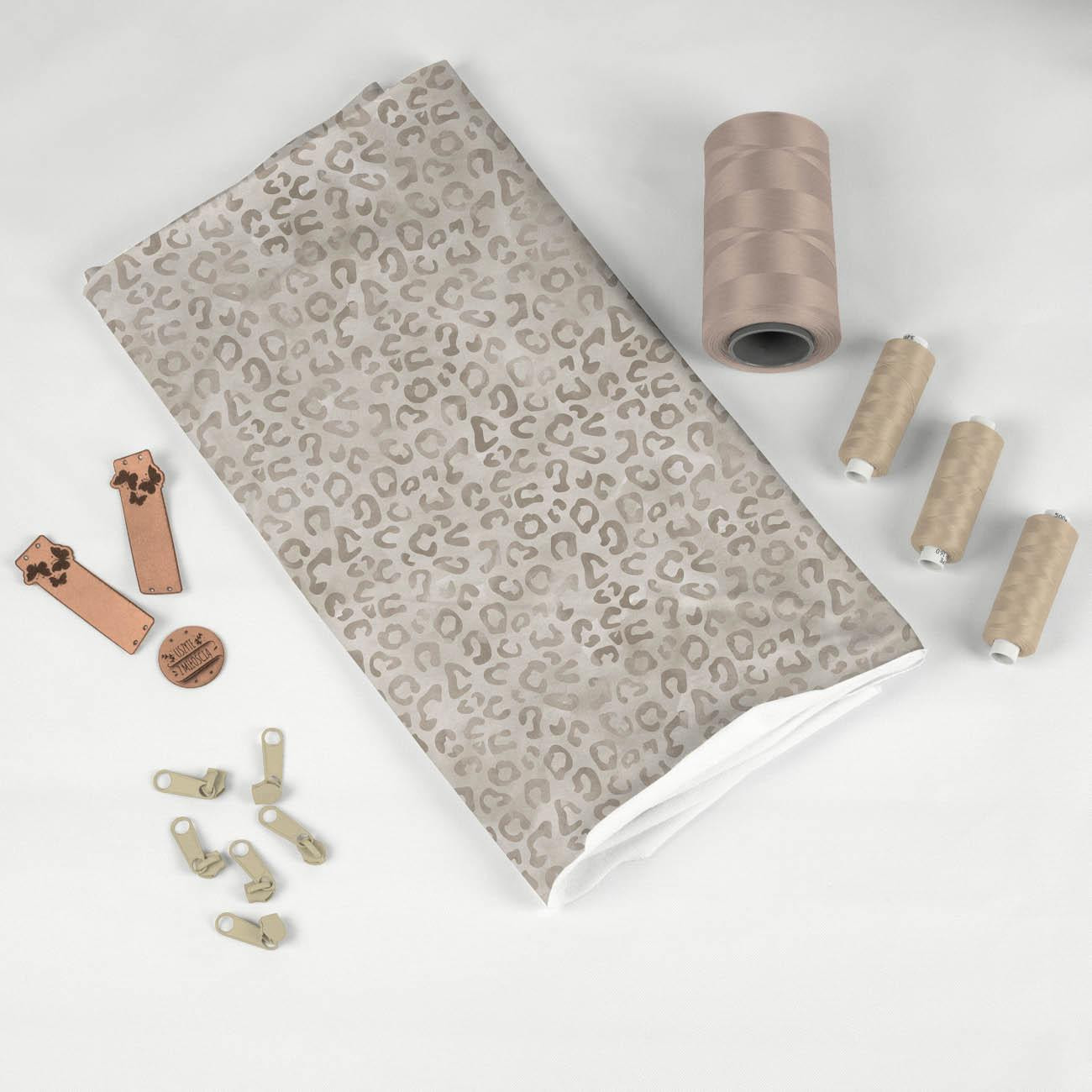 SPOTS / BEIGE (SNOW LEOPARDS) - looped knit fabric