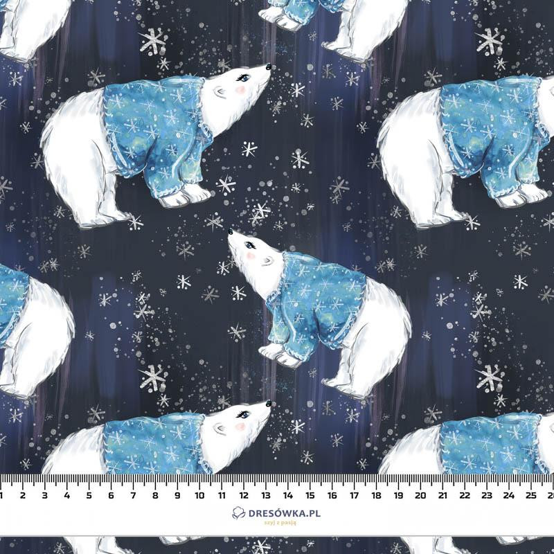 WHITE BEARS IN SWEATERS / navy (ENCHANTED WINTER) - Cotton woven fabric