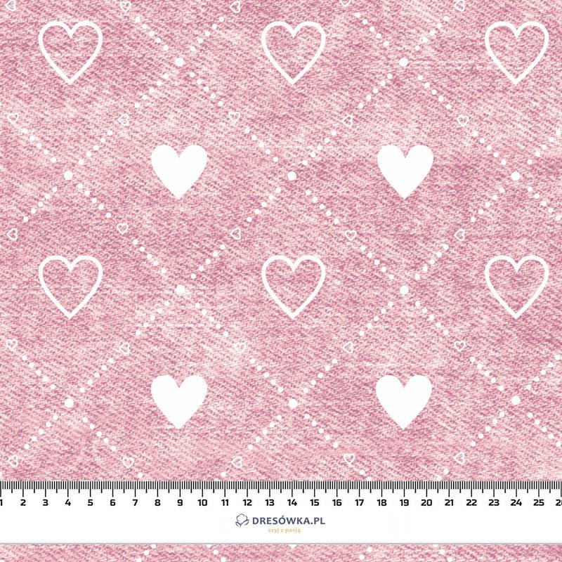 HEARTS AND RHOMBUSES / vinage look jeans (rose quartz) - Cotton woven fabric