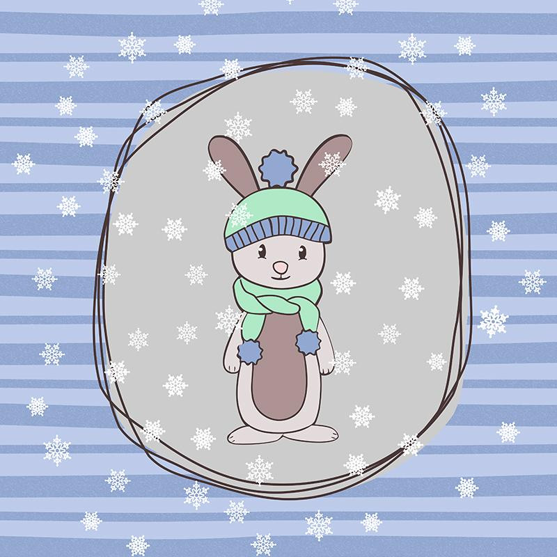 WINTER BUNNY / blue  - panel 