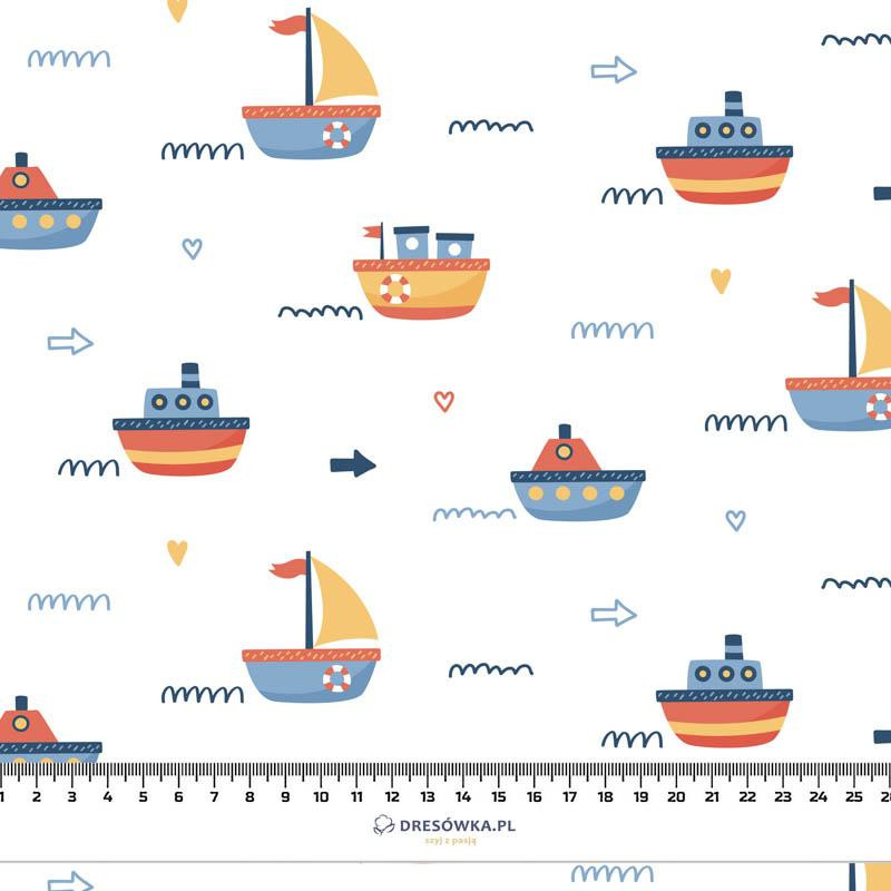 SHIPS pat. 2 / white (ADVENTURE BEGINS) - looped knit fabric