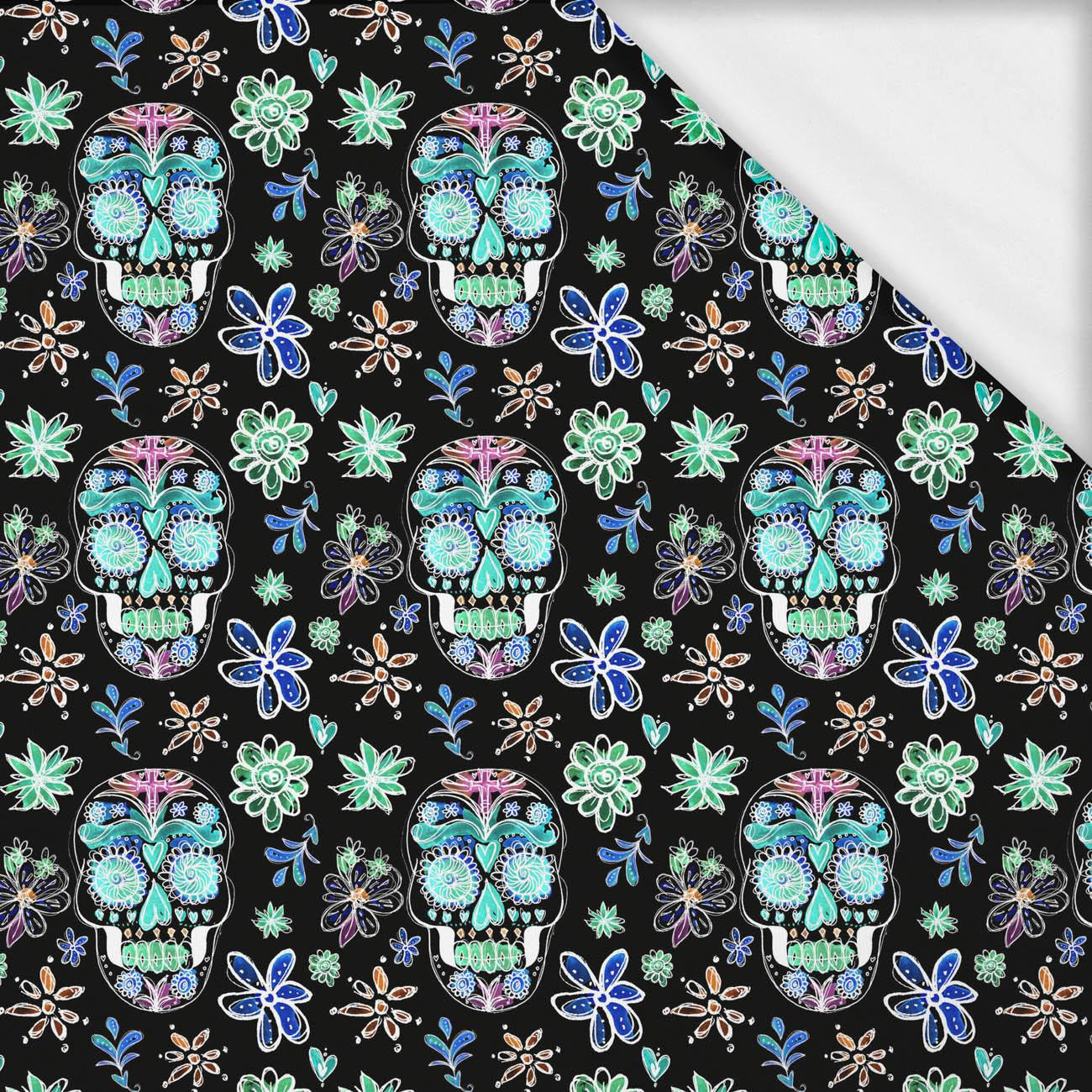 NEON SKULLS pat. 2 (DIA DE LOS MUERTOS) - looped knit fabric with elastane