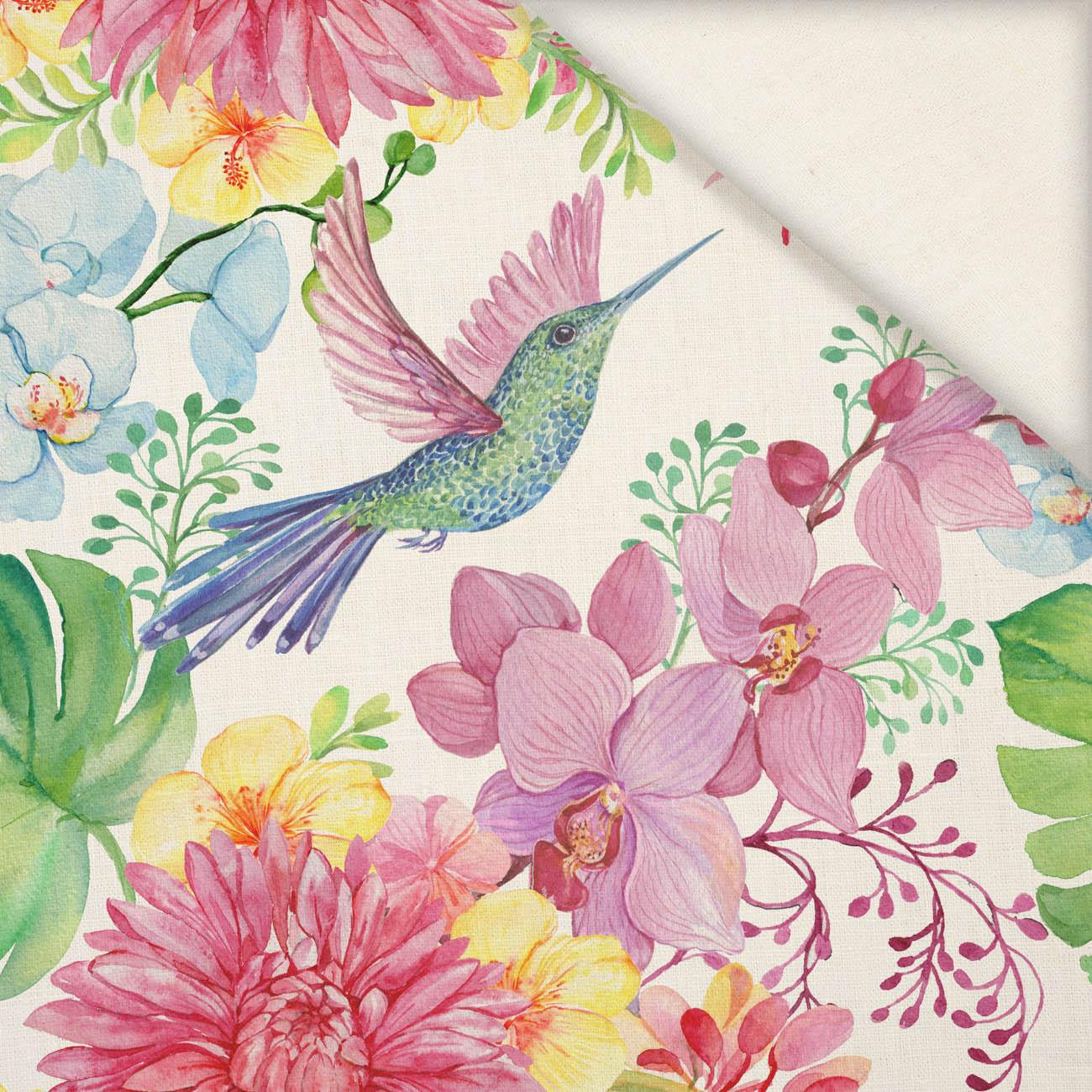 HUMMINGBIRDS AND FLOWERS - Linen 100%